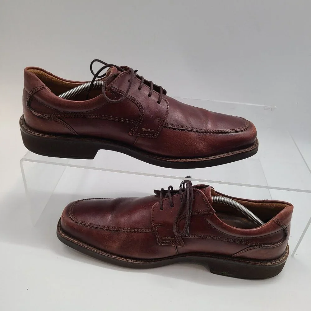 Ecco Men's Size 47 (13-13.5) Brown Leather Lace-Up‎ Casual Oxford Dress Shoes